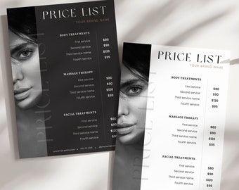 Plantilla de lista de precios Canva, hoja de precios de Salon Editale, lista de precios del menú estilo boho minimalista