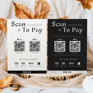 Scan To Pay-Vorlage, QR-Code-Zeichen Canva-Vorlage, druckbare Zahlungszeichen, bearbeitbare Paypal-Zahlungszeichen