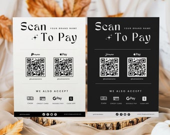 Plantilla de escaneo para pago, plantilla de letrero de código QR de Canva, letrero de pago imprimible, letrero de pago de PayPal editable