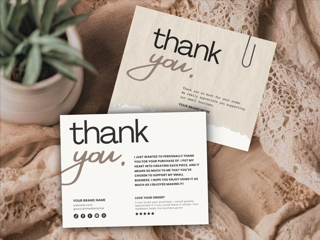 Thank You Card Editable Template for Box, Small Business Package Insert ...