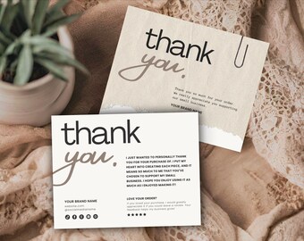 Plantilla editable de tarjeta de agradecimiento para caja, tarjeta de inserción de paquete para pequeñas empresas, plantilla imprimible moderna de agradecimiento por compra