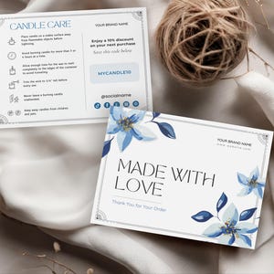 Candle Care Card, Editable Thank You Card, Candle Safety Card Template, Thank You Card for Candle Business, Printable Candle Instruction