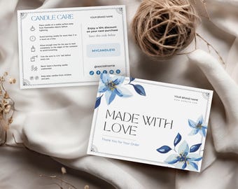 Candle Care Card, Editable Thank You Card, Candle Safety Card Template, Thank You Card for Candle Business, Printable Candle Instruction