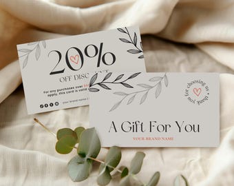 Plantilla de tarjeta de cupón, cupón de descuento editable, tarjeta promocional imprimible para pequeñas empresas, plantilla de tarjeta de regalo promocional de Canva, cupón de código