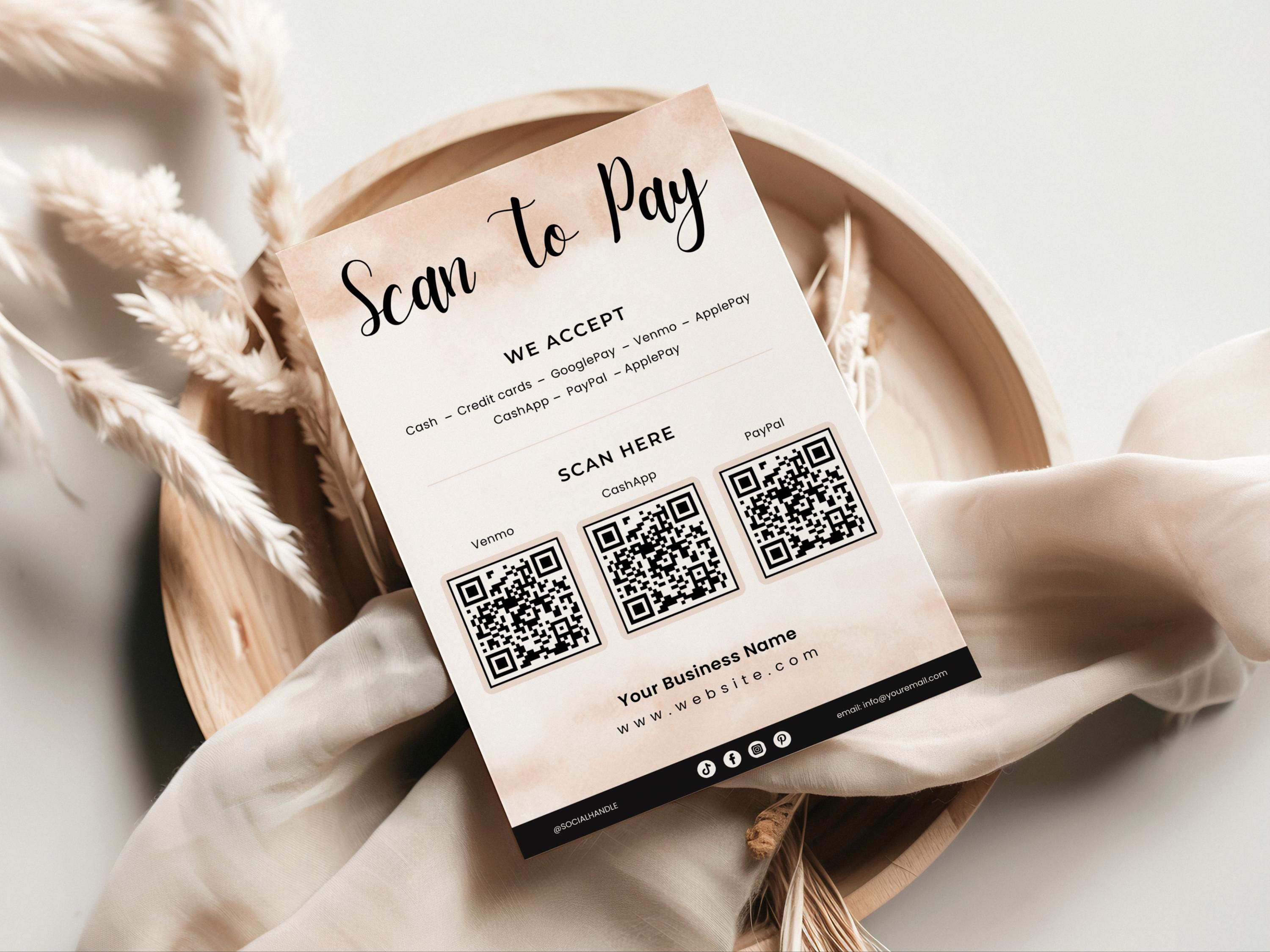 Scan to Pay Template, Editable Qr Sign for Small Business, Printable ...