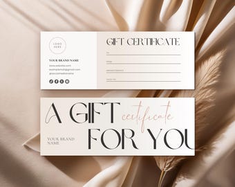 Plantilla de vale de regalo editable, certificado de regalo imprimible, tarjeta de regalo digital Canva, descarga instantánea, diseño minimalista