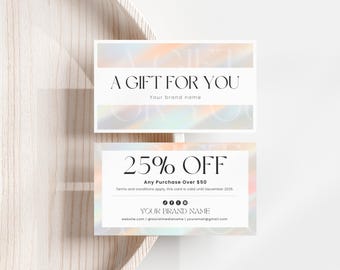 Plantilla de tarjeta de cupón imprimible, cupón de descuento editable, tarjeta promocional para pequeñas empresas, plantilla de tarjeta de regalo promocional de Canva, cupón de código
