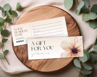 Plantilla de vale de regalo, certificado de regalo imprimible y editable, tarjeta de regalo digital, descarga instantánea, suministros para pequeñas empresas
