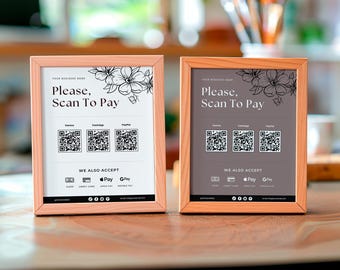 Plantilla de escaneo para pago, letrero QR editable para pequeñas empresas, letrero de método de pago imprimible en Canva, diseño minimalista