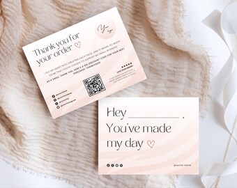 Plantilla de tarjeta de agradecimiento para pequeñas empresas, plantilla imprimible de agradecimiento por su pedido, tarjeta de agradecimiento para insertar en el paquete