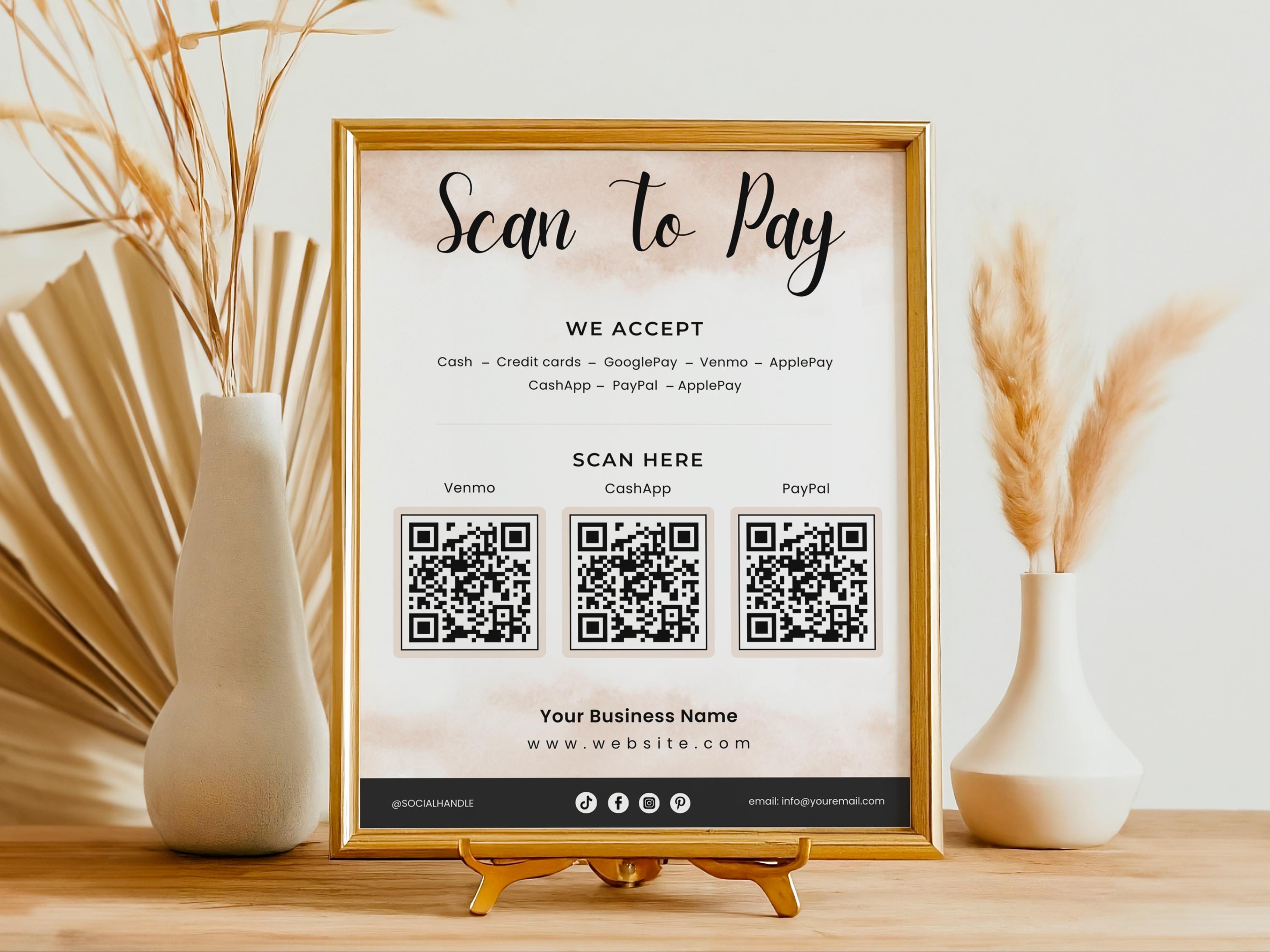 Scan to Pay Template, Editable Qr Sign for Small Business, Printable ...