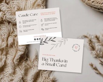 Plantilla de tarjeta de agradecimiento, instrucciones de cuidado de velas imprimibles, tarjeta de agradecimiento de seguridad editable, inserto de paquete personalizable para negocios de velas