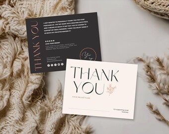 Tarjeta de agradecimiento editable, plantilla minimalista de agradecimiento por compra para pequeñas empresas, plantilla de agradecimiento imprimible, papelería comercial