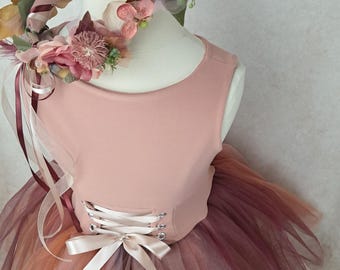 Autumn Rose Fairy with Lace-Up Back Dress with Flower Halo