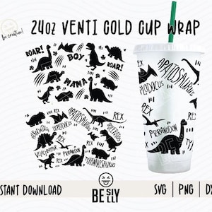 Vaso de agua fría Venti de 24 oz con diseño de dinosaurios, SVG jurásico, SVG de vaso de agua fría T-Rex, SVG de dinosaurios, SVG de dinosaurio, SVG de vaso de agua fría para Cricut Silhouette