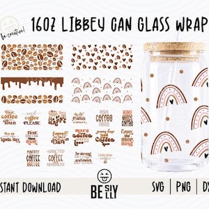 Paquete de café Libbey Lata de vidrio SVG 16oz, Lata de vidrio Libbey Svg, Pero primero café, Café Libbey Svg, Svg Cricut, Paquete de Svg de café