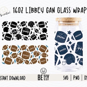 Voetbal LIBBEY Can glasfolie 16oz, Libbey Glass Can Svg, American Football SVG, voetbalfan atleet Can Svg, Game Day, Svg voor Cricut
