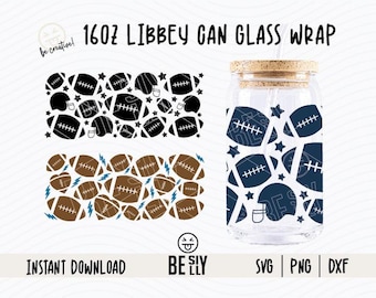 Football LIBBEY Can glass wrap 16oz, Libbey Glass Can Svg, American Football SVG, Football Fan Athlete Can Svg, Game Day, Svg for Cricut