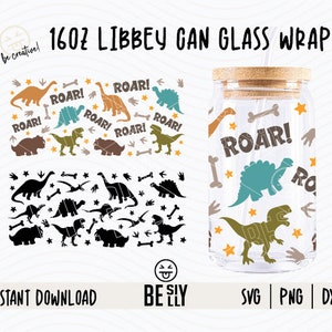 Dinosaurs 16oz Svg Wrap, Roar Dinosaur Coffee Wrap Svg, Trex Svg, Dinosaurs Coffee Glass Wrap, Svg Files for Cricut