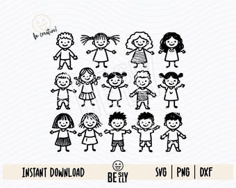 Stick Figures SVG, Stick Children, Stick Boy Clipart, Stick Girl Png, School Children svg, Stick People, Kids Silhouettes Cut File Cricut