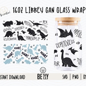 Velociraptor Wrap SVG 16oz, Dinosaurs Libbey Glass Can Svg, Dinosaurs svg, Cute Dinosaur SVG, Roar Dinosaur Svg, Svg for Cricut