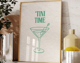 Green Martini Glasses Bar Art Print, Minimalist Cocktail Poster, Bar Cart Wall Art, Bar Printable Art, Drinks Wall Decor, Digital Download