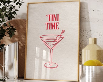 Red Martini Glasses Digital Print, Bar Art Print, Minimalist Cocktail Poster, Trendy Red Bar Cart Art, Printable Wall Art, Drinks Wall Decor