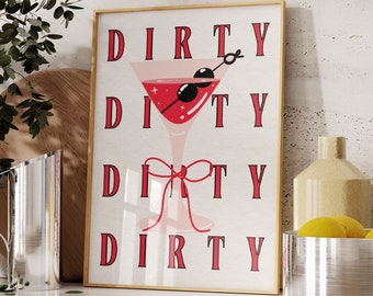 Red Dirty Martini Glasses Digital Print, Minimalist Cocktail Poster Bar Art, Red Bar Cart Wall Art, Bar Printable Kitchen Drinks Wall Decor