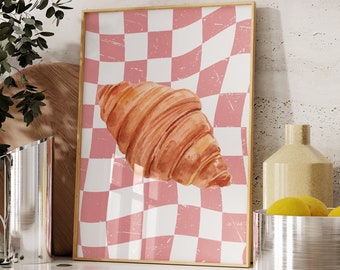 Retro Croissant Wand Kunst Druck, Croissant Wand Poster, Trendige Küchen Wand Kunst, Lebensmittel Druck, Ästhetisches Küchen Dekor