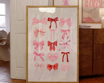 Coquette Room Decor, Pink Bow Digital Wall Art Print, Balletcore Wall Art, Pink Coquette Aesthetic Print, Pink Nursery Girly Wall Art, Print