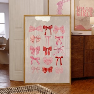 Coquette Room Decor, Pink Bow Digital Wall Art Print, Balletcore Wall Art, Pink Coquette Aesthetic Print, Pink Nursery Girly Wall Art, Print