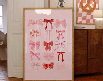 Coquette Room Decor, Pink Bow Digital Wall Art Print, Balletcore Wall Art, Pink Coquette Aesthetic Print, Pink Nursery Girly Wall Art, Print
