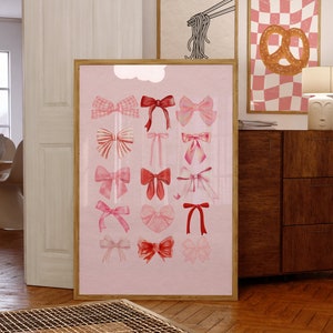 Coquette Room Decor, Pink Bow Digital Wall Art Print, Balletcore Wall Art, Pink Coquette Aesthetic Print, Pink Nursery Girly Wall Art, Print