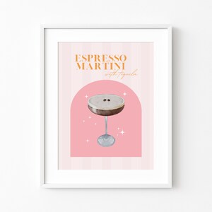 Espresso Martini Cocktail Digital Print, Cute Pink Coffee Cocktail Bar Printable Art, Espresso Martini with Tequila, Pink Kitchen Wall Art