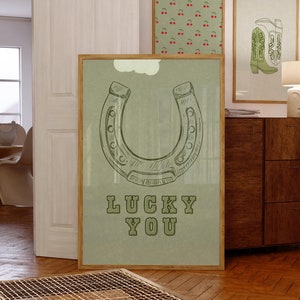 Sage Green Lucky You Coastal Cowgirl Digital Wall Art Poster, Light Green Cowgirl Print, Girly Sage Green Western Prints, Cowgirl Aesthetic