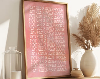 Aesthetic Book Club Digital Wall Art Print, Trendy Bookshelf Decor, Pink Retro Bookish Poster, Hot Girls Read Books Wall Poster, Cute Poster