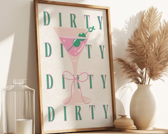 Green Dirty Martini Glasses Bar Digital Art Print, Minimalist Cocktail Poster, Bar Cart Wall Art, Martini Bar Art, Kitchen Drink Wall Decor