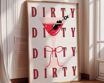 Red Dirty Martini Glasses Digital Print, Minimalist Cocktail Poster Bar Art, Red Bar Cart Wall Art, Bar Printable Kitchen Drinks Wall Decor