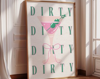 Green Dirty Martini Glasses Bar Digital Art Print, Minimalist Cocktail Poster, Bar Cart Wall Art, Martini Bar Art, Kitchen Drink Wall Decor