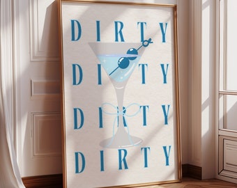 Blue Dirty Martini Glasses Bar Digital Art Print, Minimalist Cocktail Poster, Bar Cart Wall Art, Martini Bar Art, Kitchen Drink Wall Decor