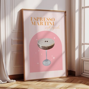 Espresso Martini Cocktail Digital Art Print, Cute Pink Coffee Cocktail Bar Art, Espresso Martini with Tequila Digital, Pink Kitchen Wall Art