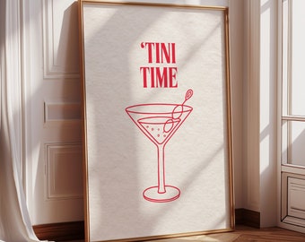 Martini Glasses Print, Bar Art Digital Print, Minimalist Martini Cocktail Poster, Red Bar Cart Wall Art, Martini Time Bar Print Wall Decor