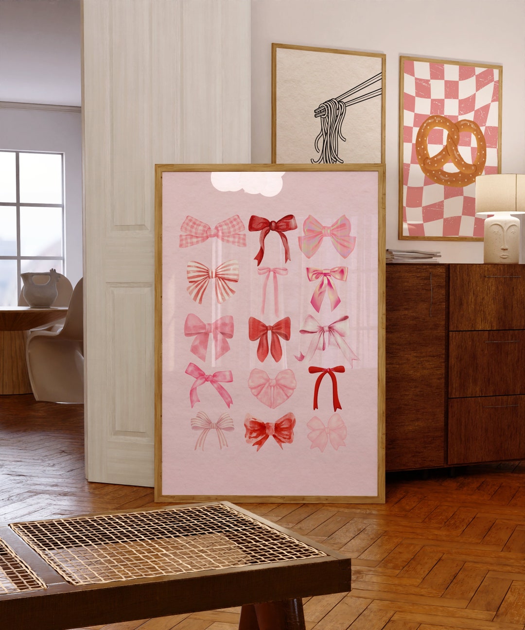 Coquette Room Decor, Pink Bow Digital Wall Art Print, Balletcore Wall ...