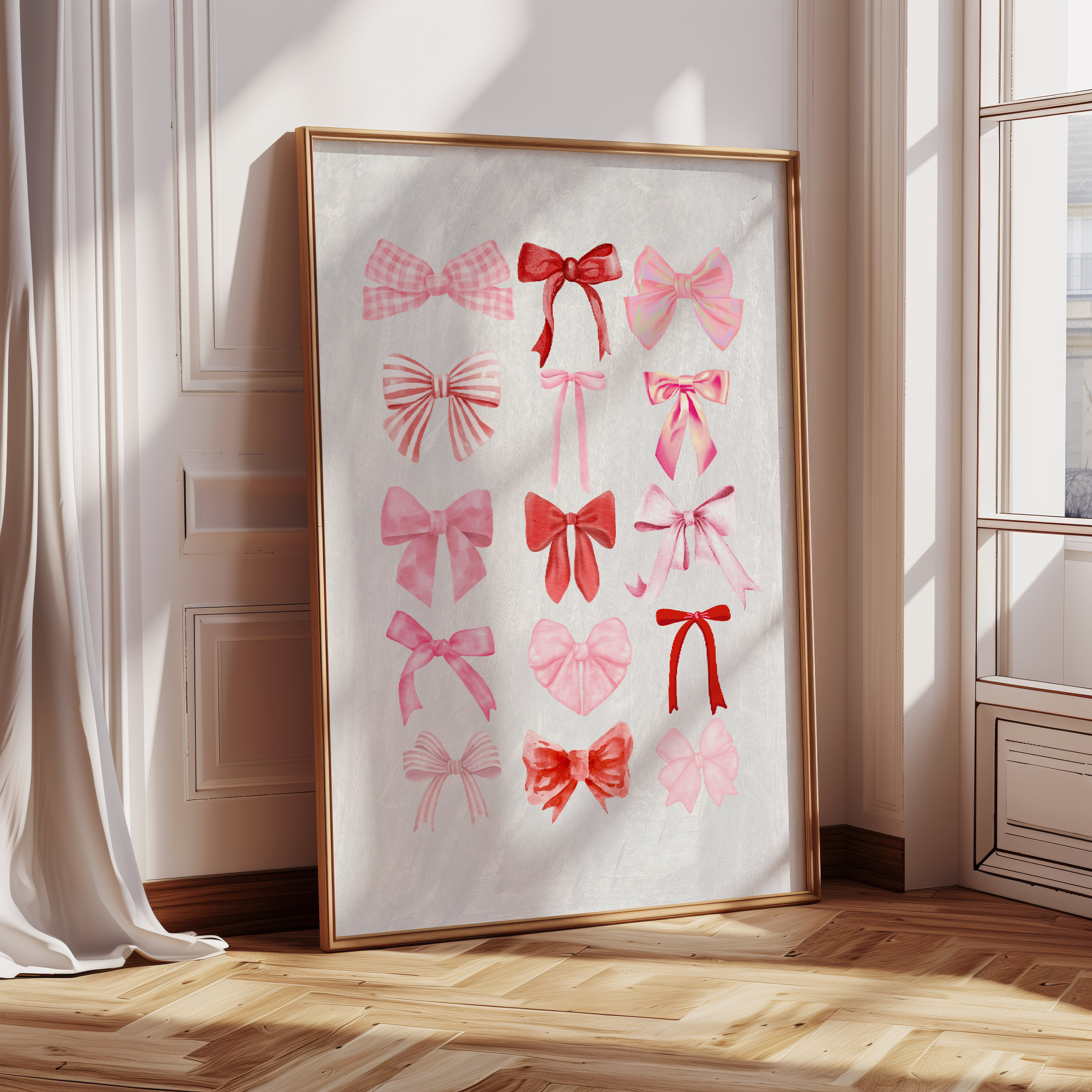 Coquette Room Decor, Pink Bow Digital Wall Art Print, Balletcore Wall ...