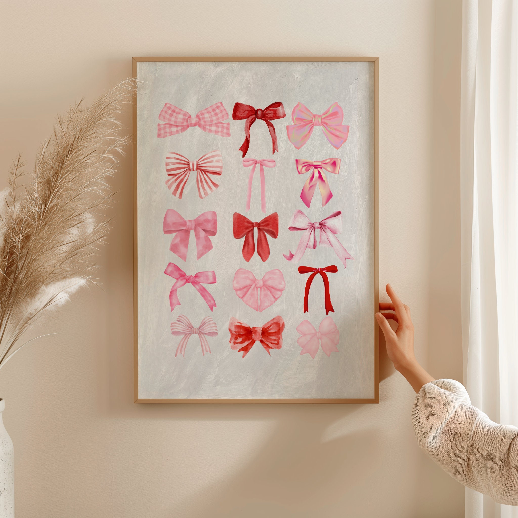 Coquette Room Decor, Pink Bow Digital Wall Art Print, Balletcore Wall ...