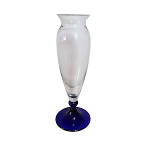 10 inch Glass Vase With Cobalt Blue Base