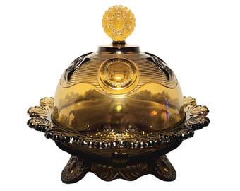 Imperial Glass Co. Amber Covered Footed Butter Dish