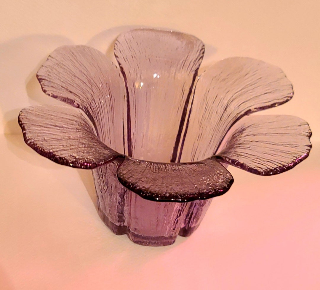 Vintage Viking Glass, Thistle Amethyst Textured Flower Six Petaled ... - Amethyst Textured Glass Wall