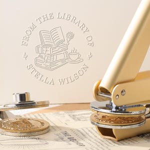 Ex Libris Book Embosser Coffee, From The Library of Embosser Stamp, Custom Book Stamp, Prezent świąteczny dla miłośników książek, Prezent dla najlepszego przyjaciela