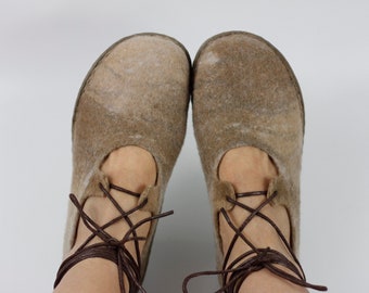 LUCIELALUNE / EU37 spring ballet shoes/ women/ handmade felted wool/AS17-4